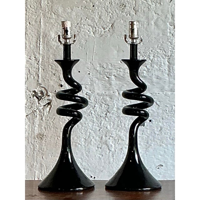 Vintage Boho Twisted Glass Lamps - A Pair For Sale In West Palm - Image 6 of 12