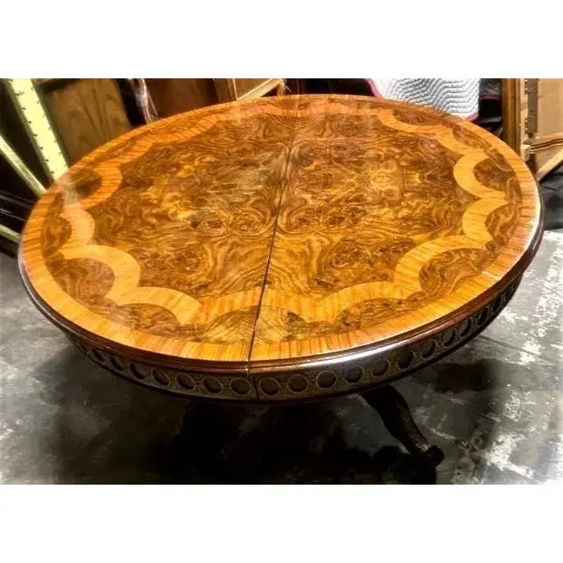 Monumental 19th Century Antique French Empire Dining Table in Burlwood, Satinwood and Mahogany - 60" Round Expands to 96" Oval For Sale - Image 10 of 10