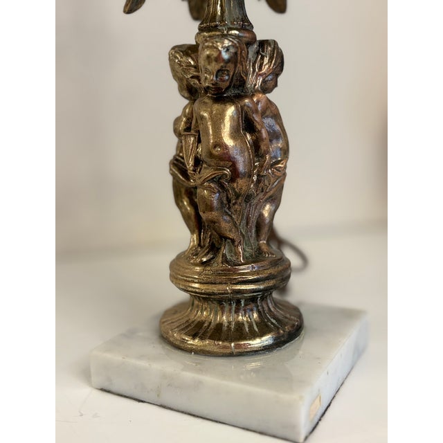Rococo Vintage Rare Cherub Lamps With Marble Base Attached - a Pair For Sale - Image 3 of 6