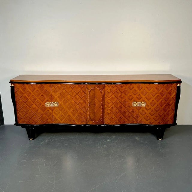 French Art Deco Marquetry Sideboard, Buffet, Rosewood, Walnut, Marquetry, Palatial A stunning monumental sideboard in the...