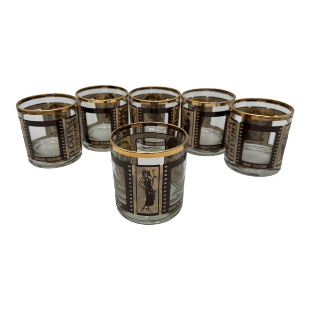 Vintage Roaring Twenties Movie Film Double Old Fashioned Glasses- Set of 6 For Sale