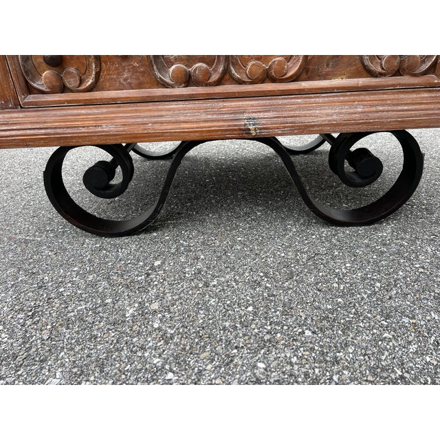 Spanish Colonial Walnut Carved Wood Steel Scrolled Base For Sale - Image 10 of 12