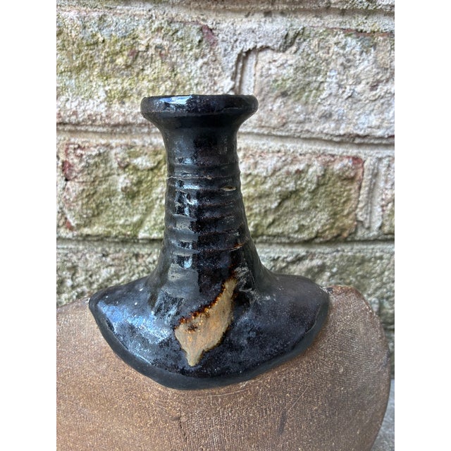 Ceramic Vintage Pottery Vase With Black Top For Sale - Image 7 of 11