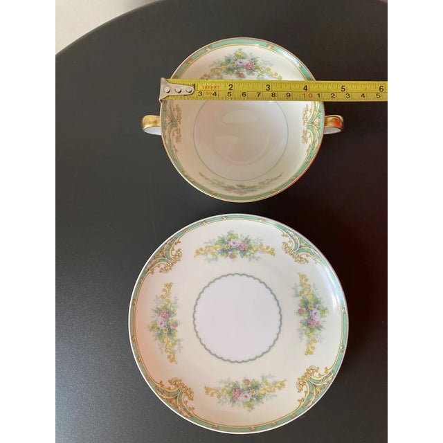 Early 20th Century Nippon Rose and Green Bouillon Porcelain Bowl and Saucer- 2 Pieces For Sale - Image 9 of 12