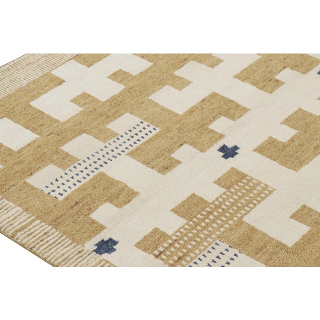 Mid-Century Modern Rug & Kilim’s Scandinavian Style Rug in Beige-Brown and White Geometric Patterns - 4x6 For Sale - Image 3 of 8