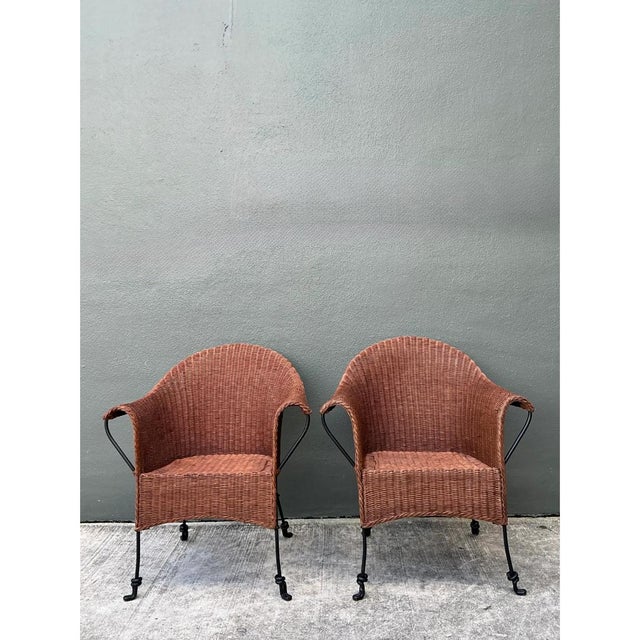 Palecek Vintage Rattan and Metal Chairs - Set of Two For Sale - Image 10 of 12