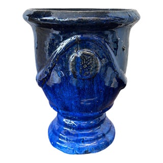 Vintage Cobalt Blue Glazed Art Pottery Urn Planter, Early to Mid-20th Century For Sale