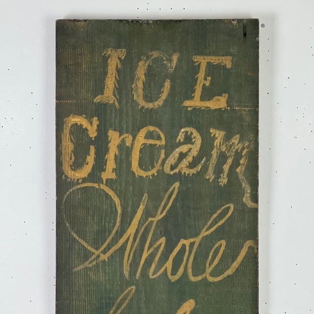 Brilliant in Design, a Late 19th Century "Ice Cream Whole Sale" Wood Sign With Gold Frozen Font For Sale - Image 4 of 9
