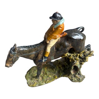Foxhunt Figure on Horseback, Glazed Terra Cotta For Sale