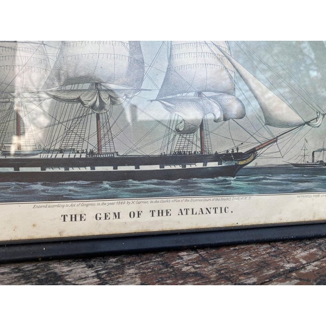 Blue 1940s Vintage Nautical Currier and Ives Ship Art Vintage Nautical Art - Set of 6 For Sale - Image 8 of 10