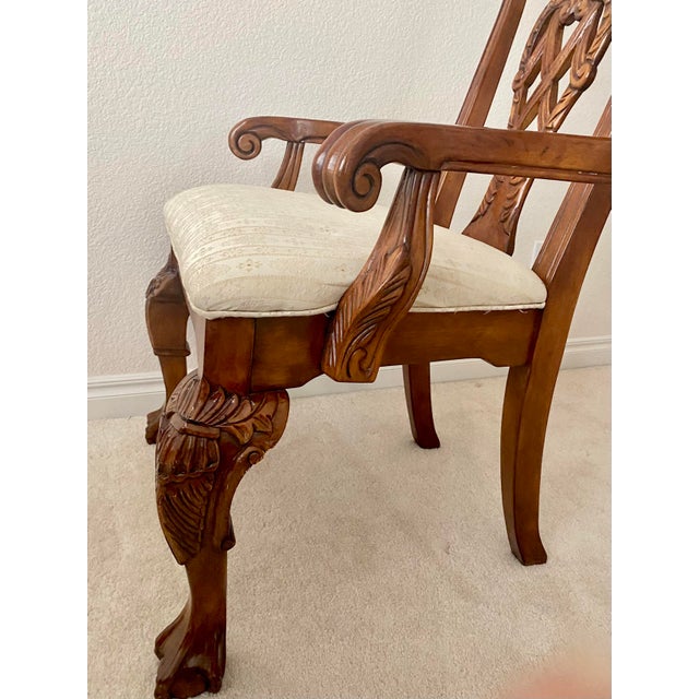 Regency House Chippendale Carved Kensington Hall Vintage Set of Four Arm Chairs Dining/Accent Excellent Condition For Sale - Image 11 of 18