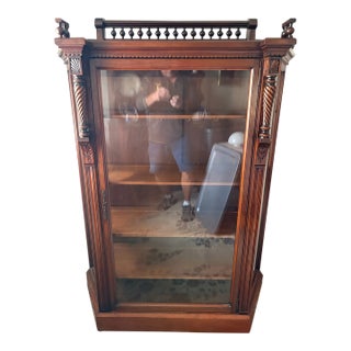 19th Century American Renaissance Revival Carved Oak Display Cabinet & Bookcase For Sale
