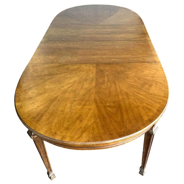 Drexel ‘Livorno’ Italian Neoclassical Pecan Wood Dining Table - 102” Fully Extended and 6 Chairs - Made in 1968 For Sale - Image 10 of 12