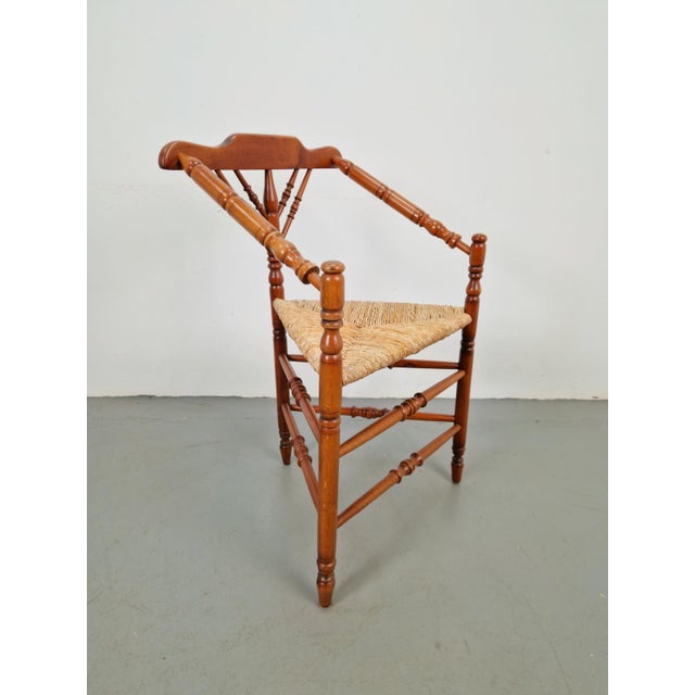 1960s Dutch Bobbin and Rush Corner Chair, 1950s For Sale - Image 5 of 9