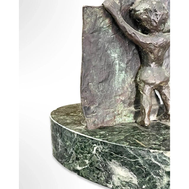 1970s Vintage Marble and Bronze Decorative Sculpture of Boy, Signed Original For Sale - Image 5 of 8