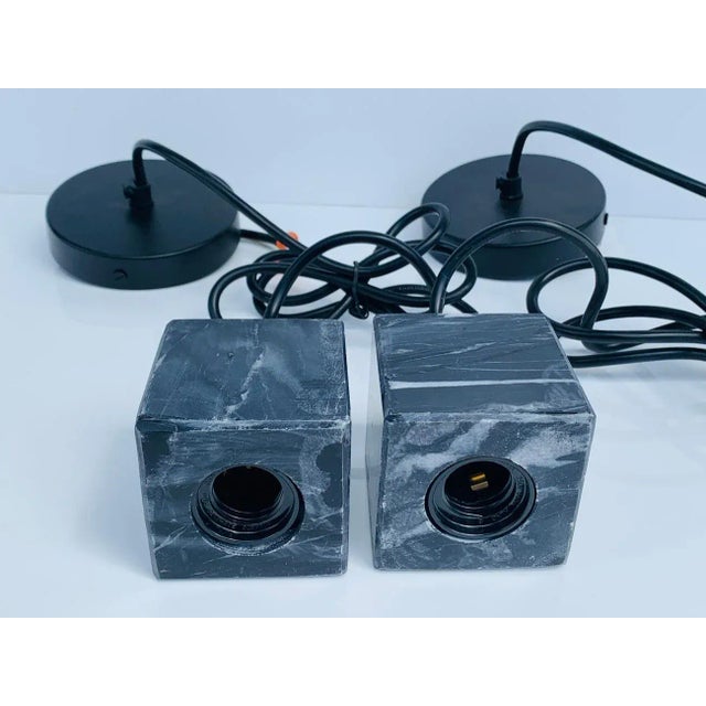 Black Marble & Brass Pendant Lights - a Pair For Sale In Los Angeles - Image 6 of 10