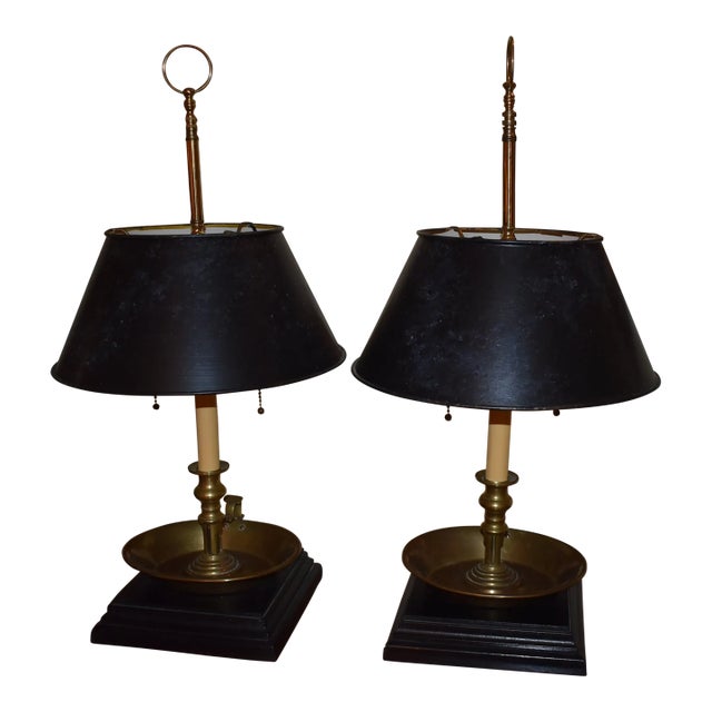 19th Century Large English Brass Chamber Stick Lamps - a Pair For Sale