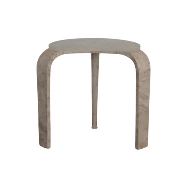 Beige Vintage Tessellated Stone Curved Tripod Accent Table - Made in Italy For Sale - Image 8 of 10