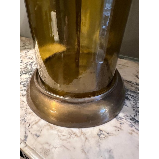 Large Glass and Patinated Brass Table Lamps, 1980s, Set of 2 For Sale - Image 6 of 15
