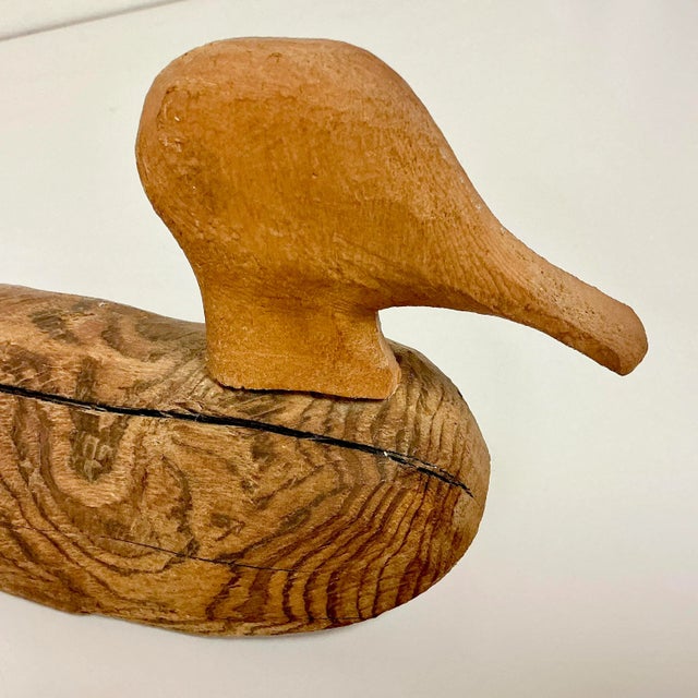 Wood Late 1800s Antique Americana Folk Art Hand Carved Pine Duck Decoy For Sale - Image 7 of 12
