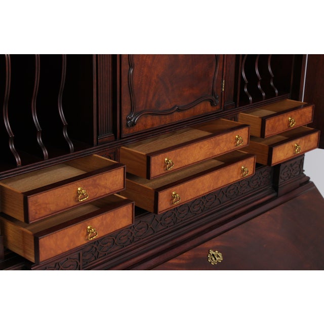 Wood Henkel Harris Mahogany Chippendale Documents Secretary Desk For Sale - Image 7 of 18