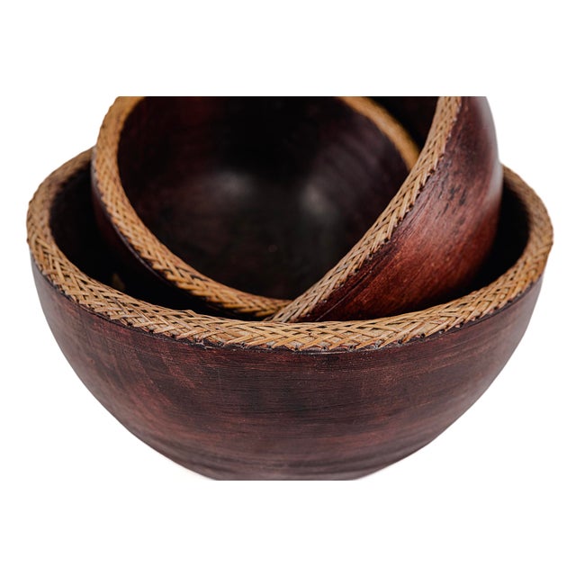 Vintage Indonesian Handmade Nesting Wooden Bowls For Sale In Tulsa - Image 6 of 7