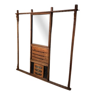 Antique Billiard Cue Stand with Scoring Board and Mirror For Sale