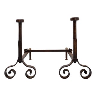 Antique Wrought Iron Andirons, 1890s, Set of 3 For Sale