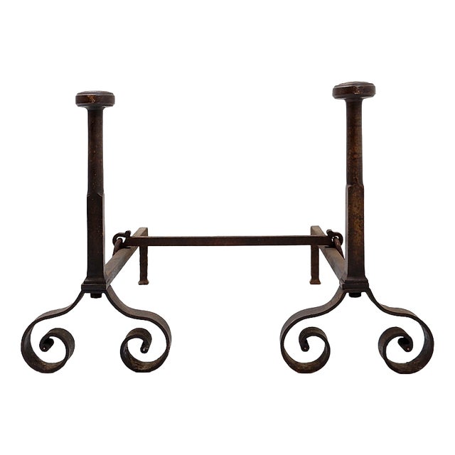 Antique Wrought Iron Andirons, 1890s, Set of 3 For Sale