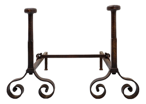 Antique Wrought Iron Andirons, 1890s, Set of 3