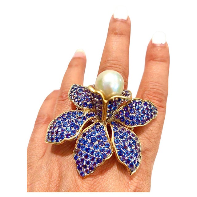 Bochic “Orient” Vintage Blue Sapphire & White South Sea Pearl Ring – 18K Gold over Silver Step into elegance with this...