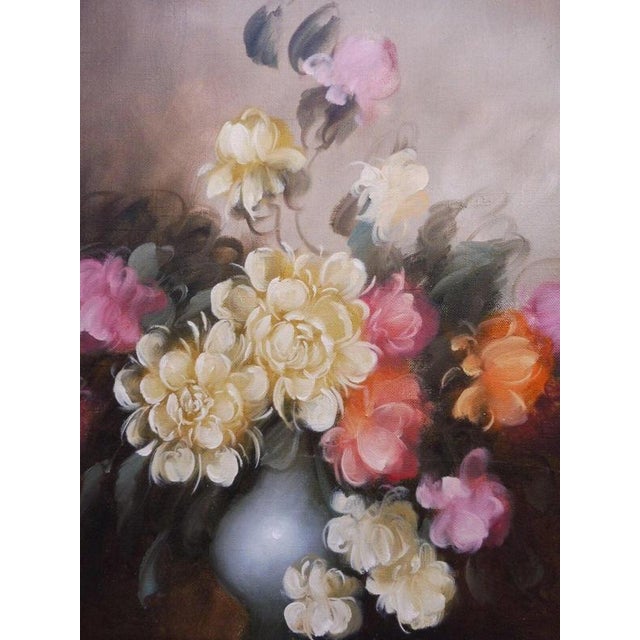 Floral Still Life with Roses, 1970s, Oil on Canvas For Sale - Image 11 of 14