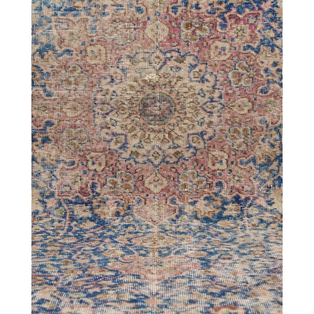 1970s 1970s Vintage Turkish Oushak Handmade Wool Cotton Blue Area Rug For Sale - Image 5 of 11