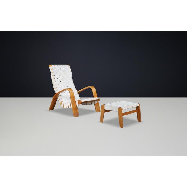 Set of Armchair with Ottoman in Bentwood and Canvas Webbing, Czech Republic, 1930s For Sale - Image 12 of 14