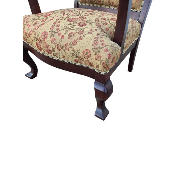 1920s Antique French Carved Empire Lounge Chair Armchair Mahogany Parlor For Sale - Image 5 of 17
