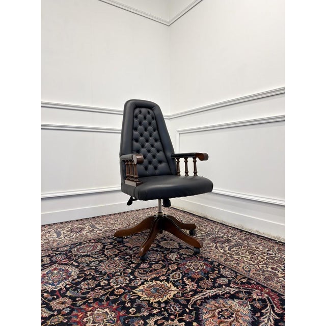 Wood English Chesterfield Desk Chair For Sale - Image 7 of 8