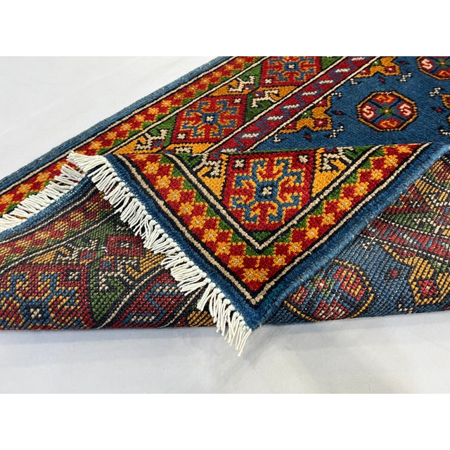 Blue Tribal Oriental Wool Runner Rug With Geometric Medallions, 2'7" X 6'8" For Sale - Image 11 of 15