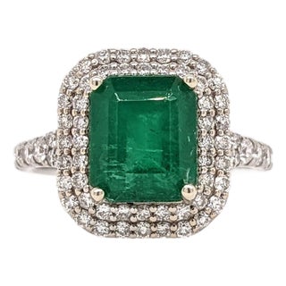 2.3ct Zambian Emerald Ring With Diamond Accents: Solid 14k Gold, 8x7mm, Size 6.75 For Sale