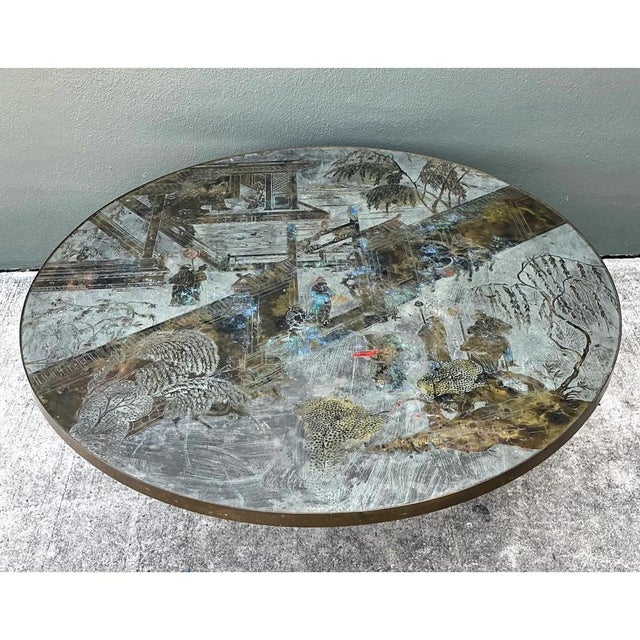 Mid-Century Modern Vintage Phillip and Kelvin Laverne Etched Bronze Coffee Table For Sale - Image 3 of 15