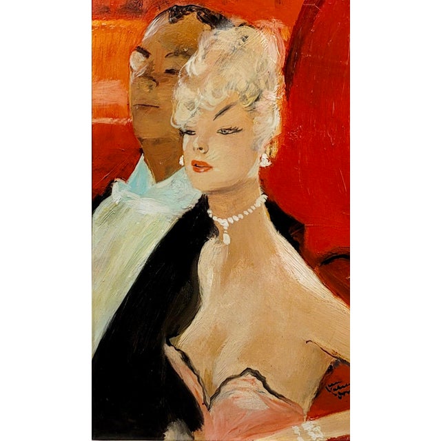 Traditional Jean Gabriel Domergue -Elegant Couple at the Opera-1950s Oil Painting For Sale - Image 3 of 9
