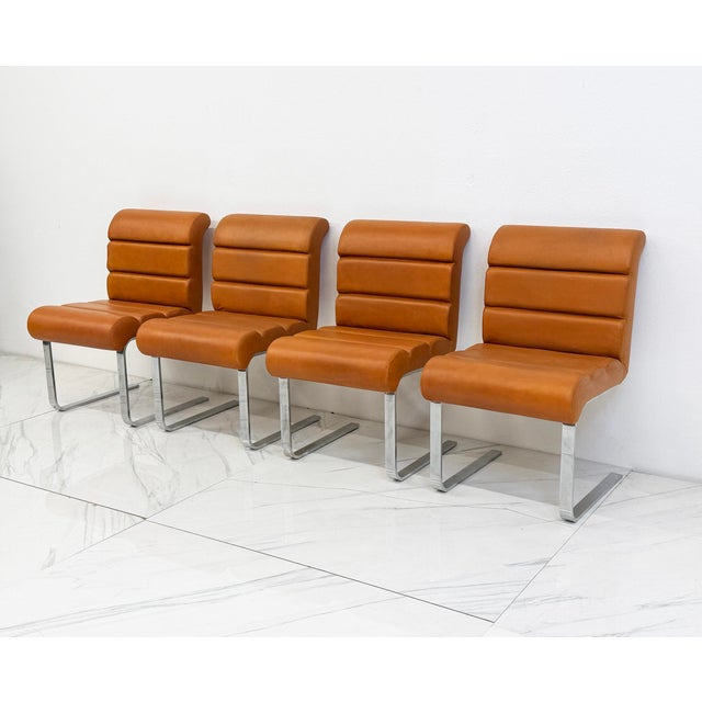 Set of 4 Lugano Chairs in Cognac Leather, I4 Mariani for Pace Collection, 1970's For Sale - Image 12 of 13