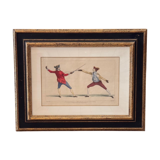 Traditional Set of Three Hand Colored Fencing Themed Engravings For Sale - Image 3 of 11