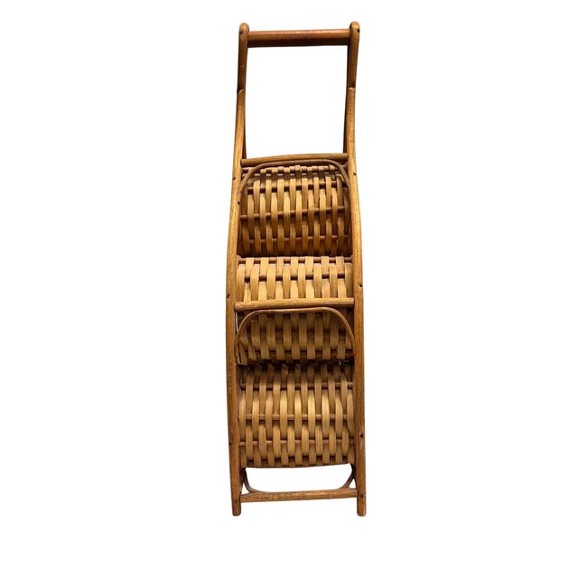 Vintage Rattan Six-Bottle Wine Rack With Carry Handle For Sale - Image 4 of 6