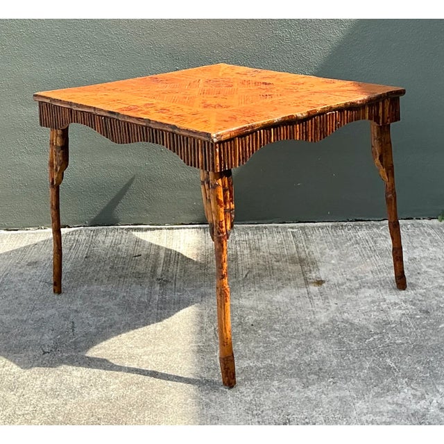 Mid-Century Modern Vintage Light Bamboo Parquetry Game Table For Sale - Image 3 of 12