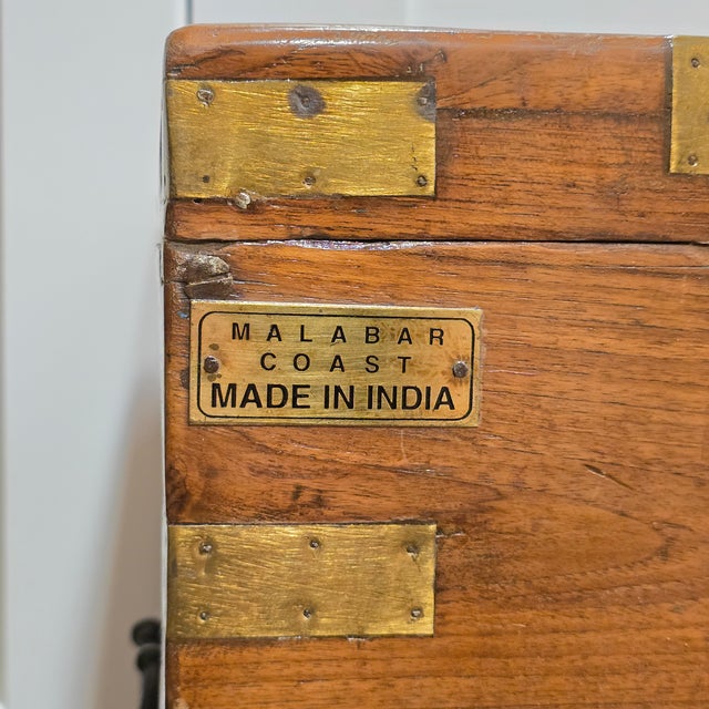 Wood Vintage/Antique Campaign-Naval Travel Trunk For Sale - Image 7 of 9