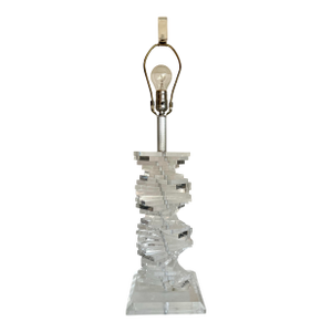 1970's Modern Stacked Lucite Spiral Staircase Table Lamp in the Style of Karl Springer