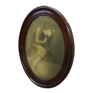 Antique Mahogany Oval George Frederic Watts Hope Portrait Lithograph Print 15" For Sale