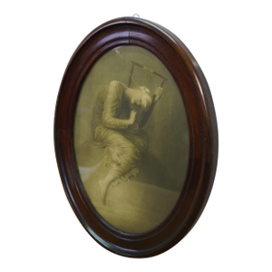 Antique Mahogany Oval George Frederic Watts Hope Portrait Lithograph Print 15"