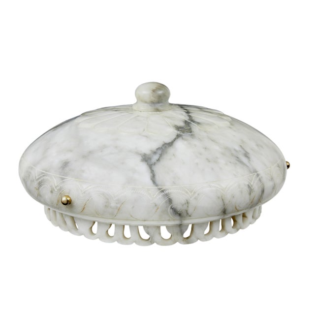Art Deco Hand-Carved Alabaster Ceiling Light, 1930s For Sale - Image 10 of 12