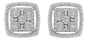 .925 Sterling Silver 3/8 Cttw Miracle Set Round Diamond Double Halo Cluster Earrings (I-J Color, I2-I3 Clarity) - 2 Pieces